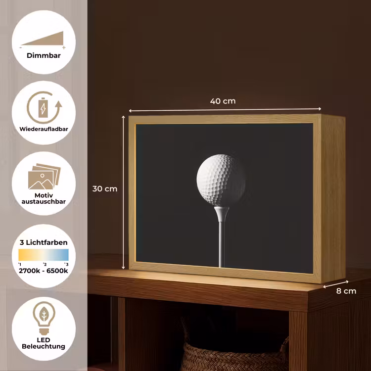 Golfbal - Minimalistisch - Wit Light Box met batterij (Wandlamp) middel -USP_websiteoverzichtDE