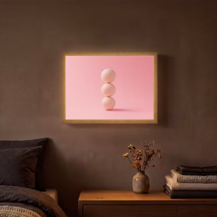 Golfballen - Roze - Drie Light Box met batterij (Wandlamp) middel -sfeer4