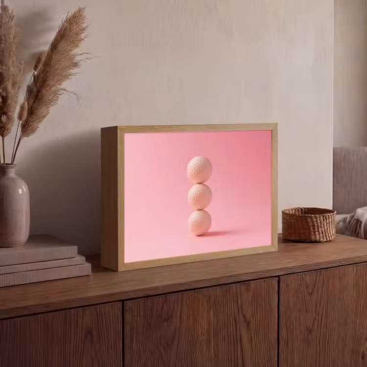 Golfballen - Roze - Drie Light Box met batterij (Wandlamp) middel -sfeer2