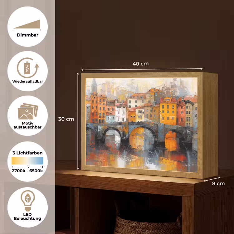 Gracht - Huizen - Kunst - Art Light Box met batterij (Wandlamp) middel -USP_websiteoverzichtDE