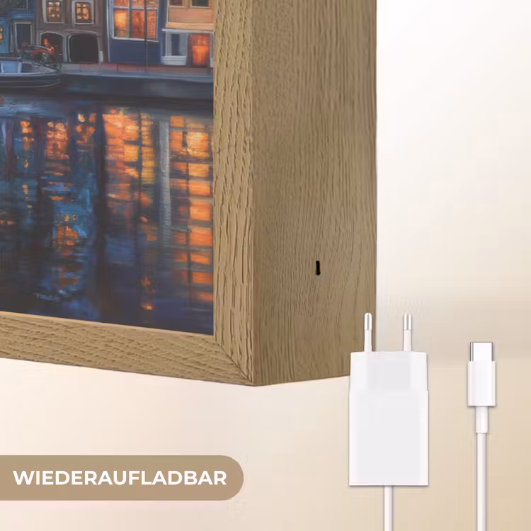 Grachten Amsterdam - Huizen - Stad - Kleurrijk Light Box met batterij (Wandlamp) middel -USP_websiteoplaadbaarDE