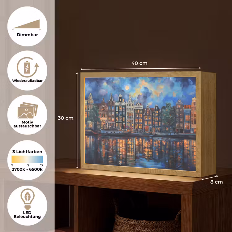 Grachten Amsterdam - Huizen - Stad - Kleurrijk Light Box met batterij (Wandlamp) middel -USP_websiteoverzichtDE