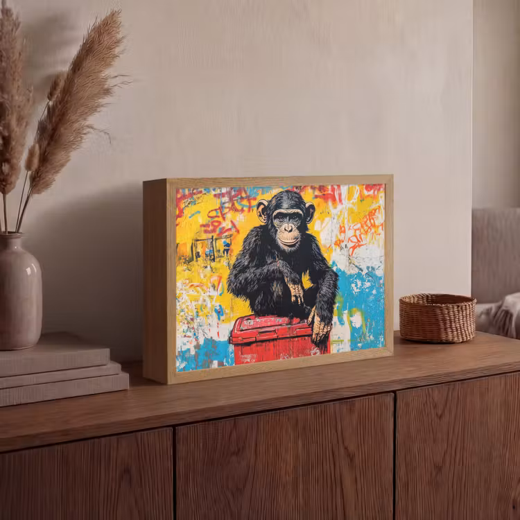 Graffiti - Aap - Street art - Dieren Light Box met batterij (Wandlamp) middel -sfeer2