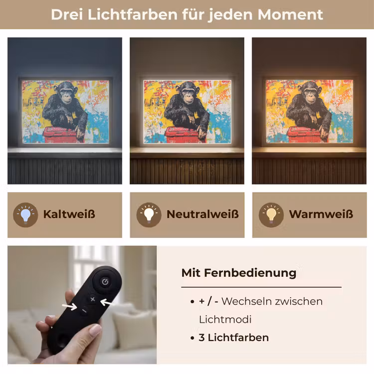 Graffiti - Aap - Street art - Dieren Light Box met batterij (Wandlamp) middel -USP_lichtkleurDE
