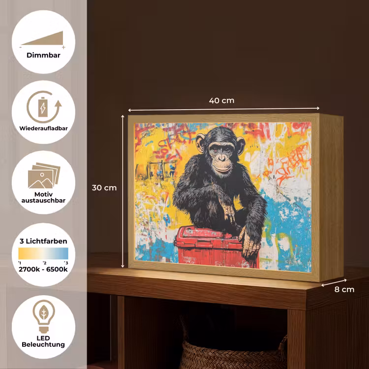 Graffiti - Aap - Street art - Dieren Light Box met batterij (Wandlamp) middel -USP_websiteoverzichtDE
