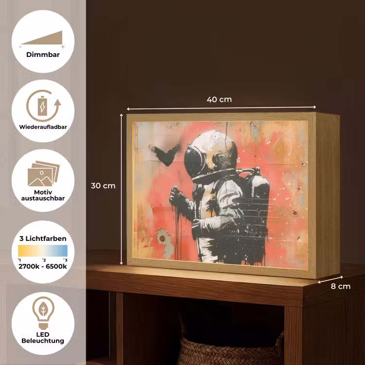 Graffiti - Astronaut - Street art - Ruimte Light Box met batterij (Wandlamp) middel -USP_websiteoverzichtDE
