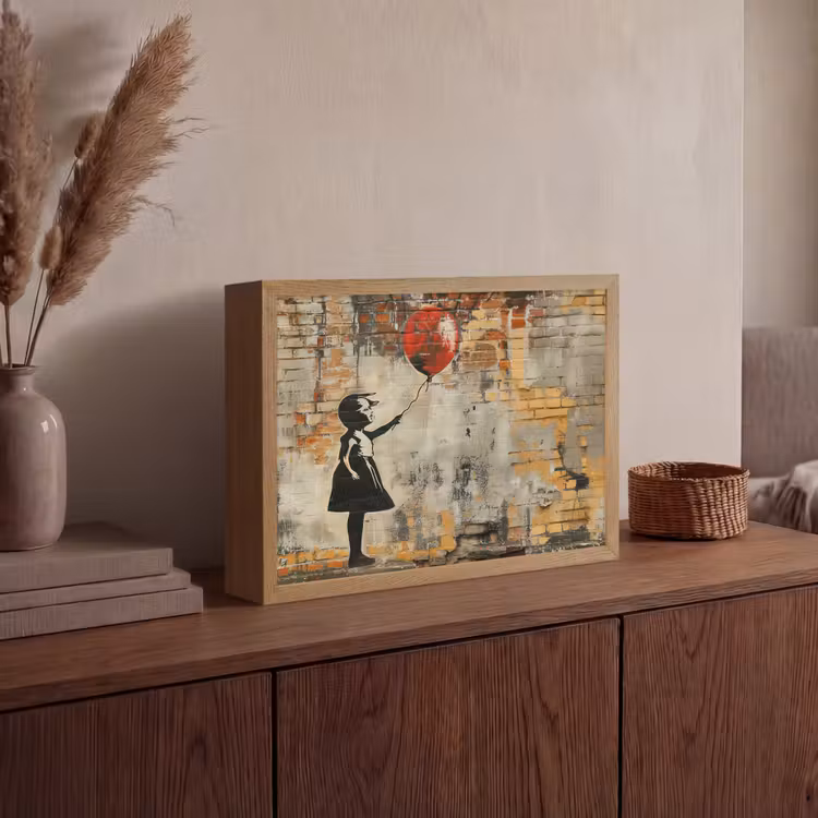 Graffiti - Banksy Style - Meisje met ballon Light Box met batterij (Wandlamp) middel -sfeer2