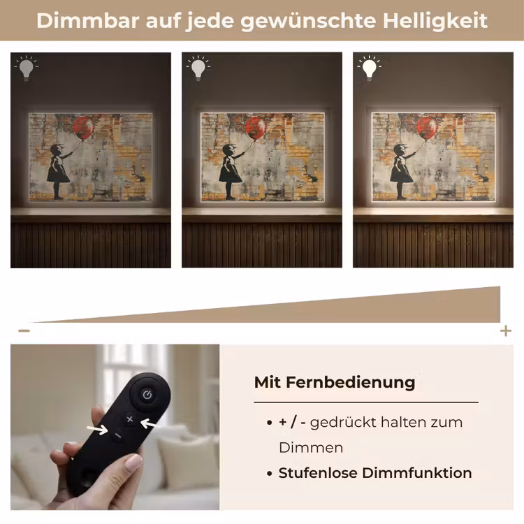 Graffiti - Banksy Style - Meisje met ballon Light Box met batterij (Wandlamp) middel -USP_dimbaarDE
