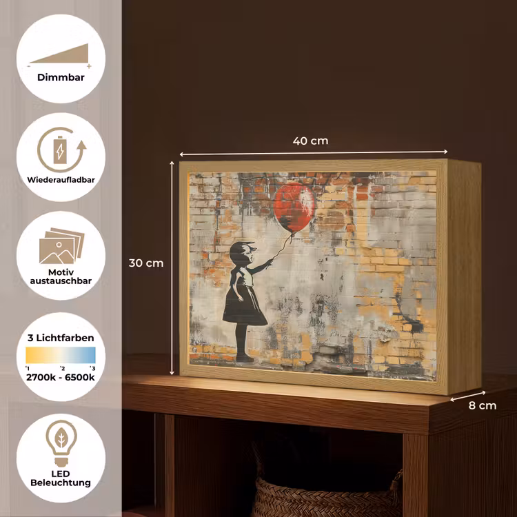 Graffiti - Banksy Style - Meisje met ballon Light Box met batterij (Wandlamp) middel -USP_websiteoverzichtDE
