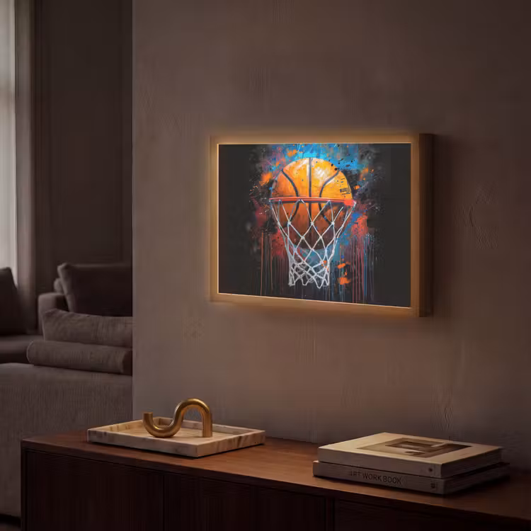 Graffiti - Basketbal - Sport - Zwart - Street art Light Box met batterij (Wandlamp) middel -sfeer1