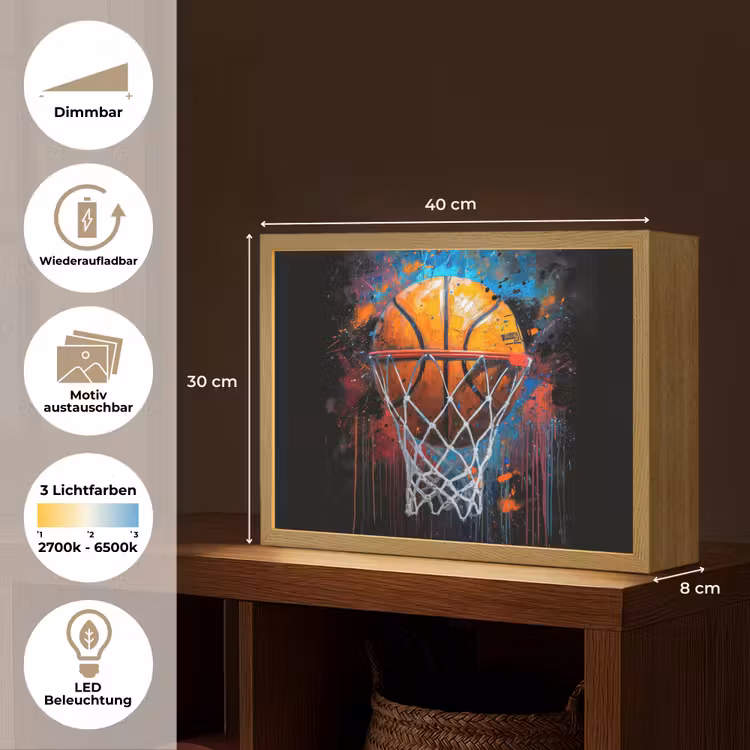 Graffiti - Basketbal - Sport - Zwart - Street art Light Box met batterij (Wandlamp) middel -USP_websiteoverzichtDE