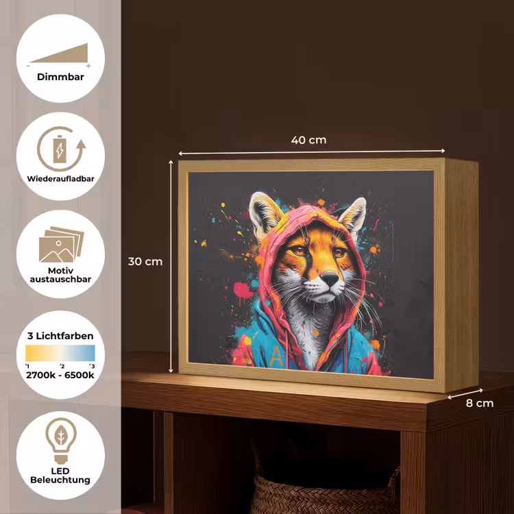 Graffiti - Vos - Jas - Pop art - Dieren Light Box met batterij (Wandlamp) middel -USP_websiteoverzichtDE