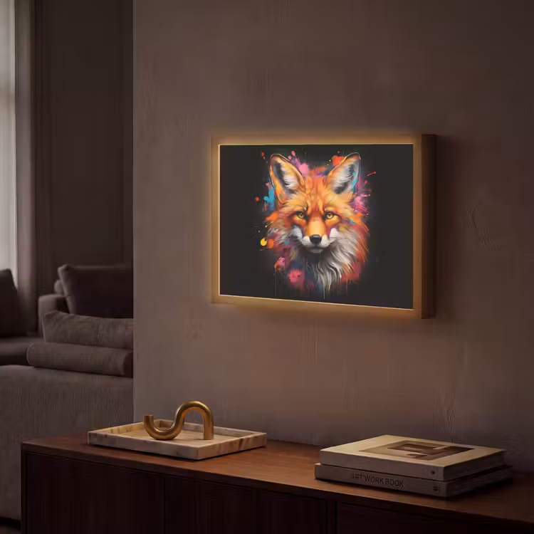 Graffiti - Vos - Zwart - Pop art Light Box met batterij (Wandlamp) middel -sfeer1