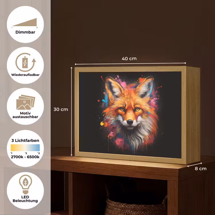 Graffiti - Vos - Zwart - Pop art Light Box met batterij (Wandlamp) middel -USP_websiteoverzichtDE