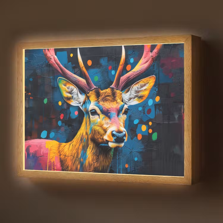Graffiti - Hert - Dier - Kleurrijk Light Box met batterij (Wandlamp) middel -z3d_website