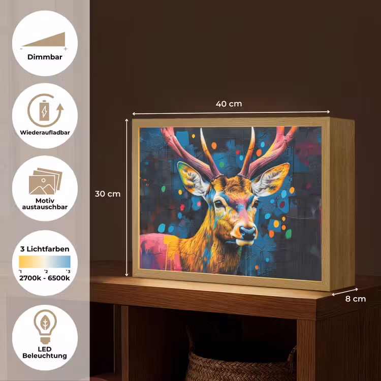Graffiti - Hert - Dier - Kleurrijk Light Box met batterij (Wandlamp) middel -USP_websiteoverzichtDE