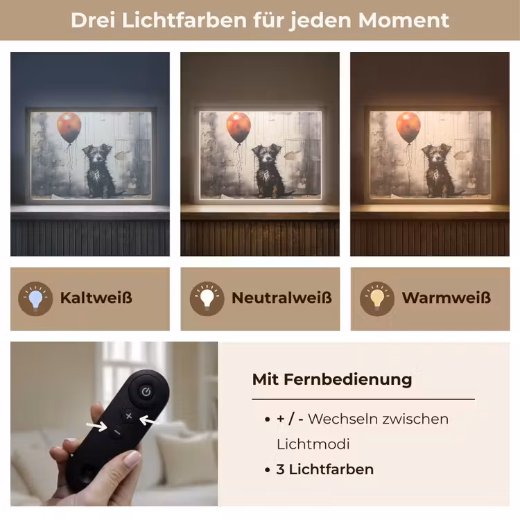 Graffiti - Hond - Ballon - Dieren Light Box met batterij (Wandlamp) middel -USP_lichtkleurDE