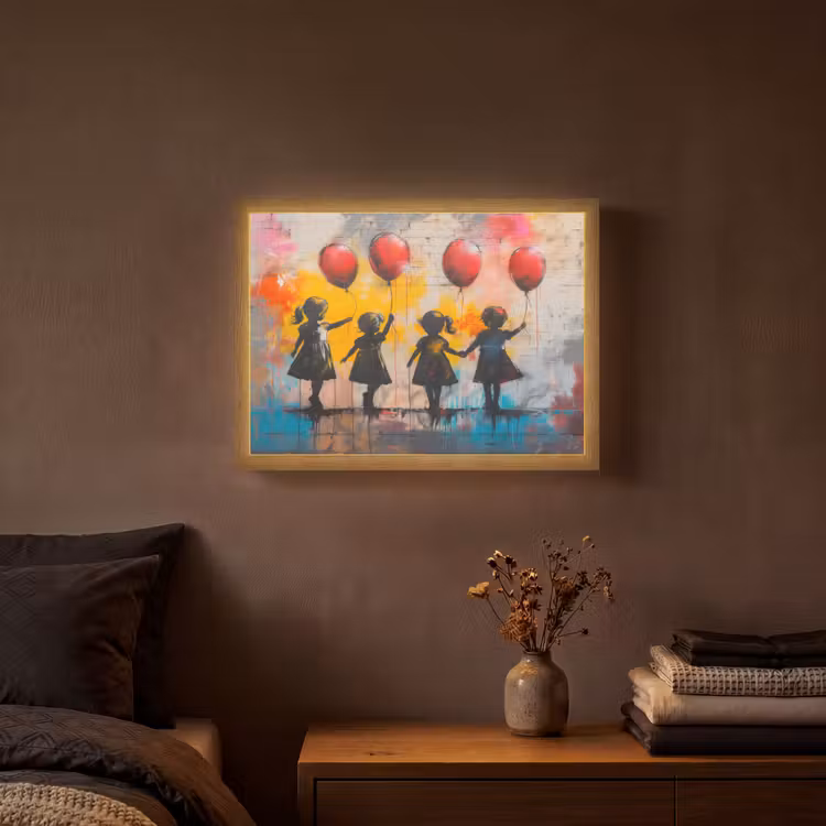 Graffiti - Kinderen - Street art - Ballon - Banksy Style Light Box met batterij (Wandlamp) middel -sfeer4