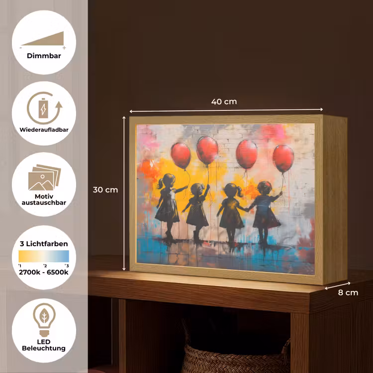 Graffiti - Kinderen - Street art - Ballon - Banksy Style Light Box met batterij (Wandlamp) middel -USP_websiteoverzichtDE