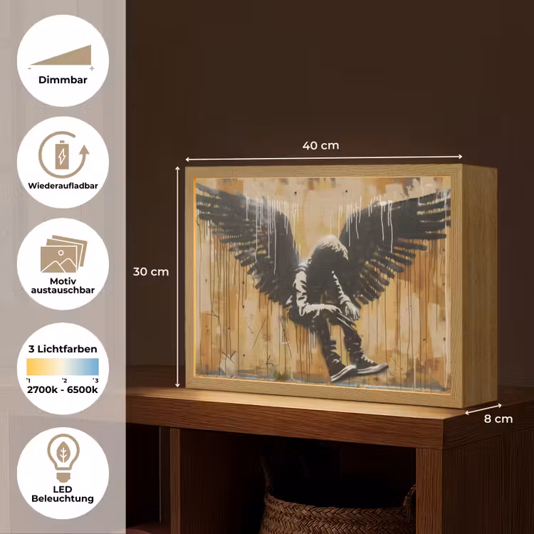 Graffiti - Kunst - Vleugels - Street art - Banksy Style Light Box met batterij (Wandlamp) middel -USP_websiteoverzichtDE