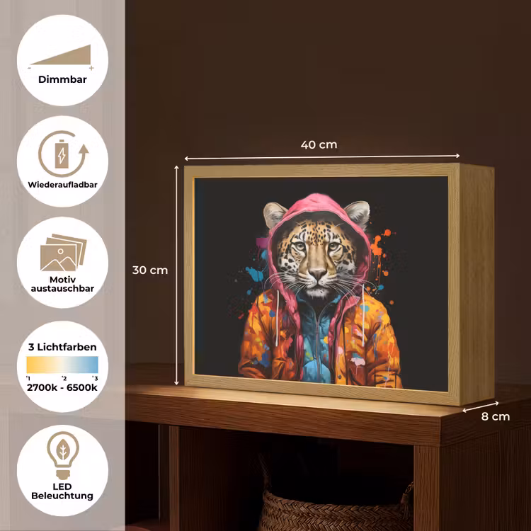 Graffiti - Luipaard - Zwart - Jas Light Box met batterij (Wandlamp) middel -USP_websiteoverzichtDE