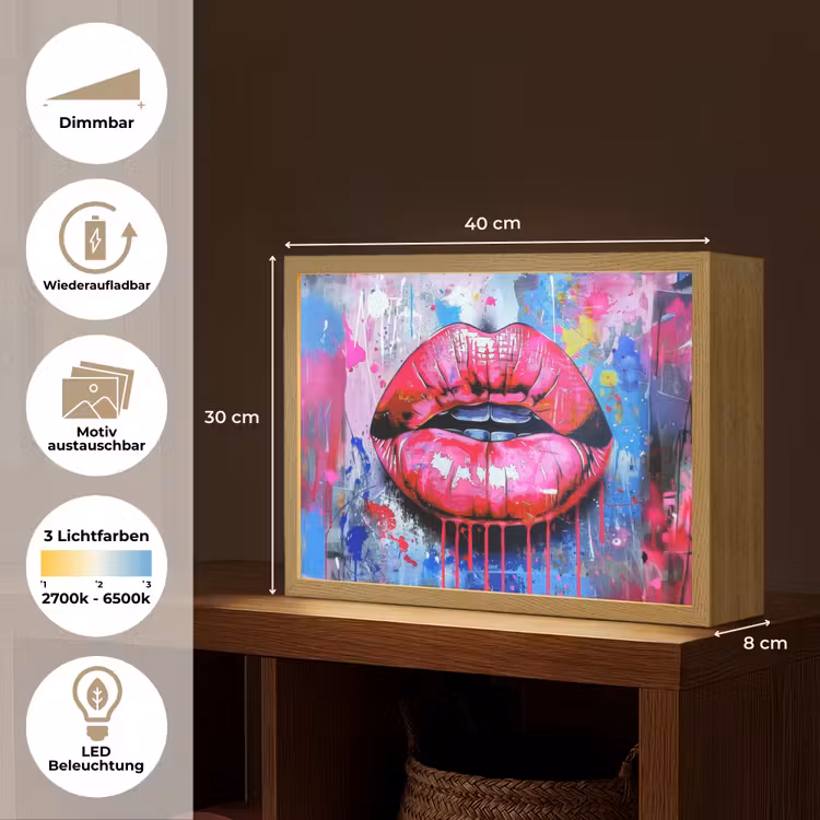 Graffiti - Lippen - Felroze - Geschilderd Light Box met batterij (Wandlamp) middel -USP_websiteoverzichtDE