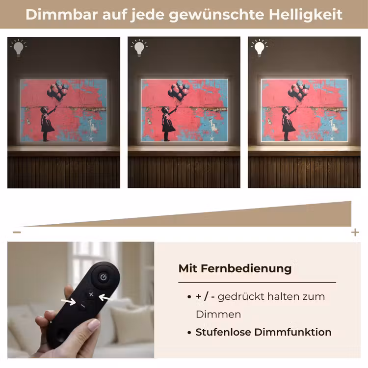 Graffiti - Meisje - Ballon - Roze - Blauw - Street art Light Box met batterij (Wandlamp) middel -USP_dimbaarDE
