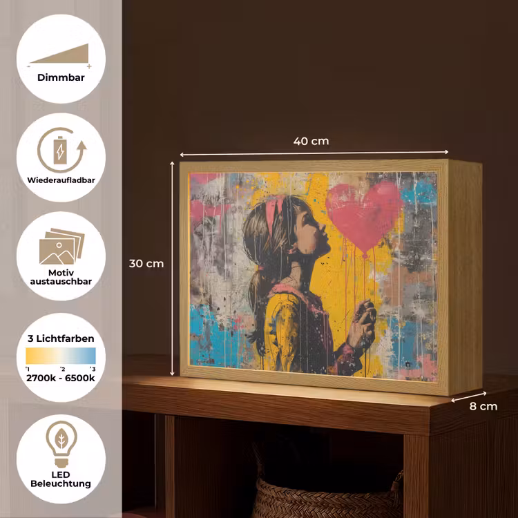Graffiti - Meisje - Ballon - Street art Light Box met batterij (Wandlamp) middel -USP_websiteoverzichtDE