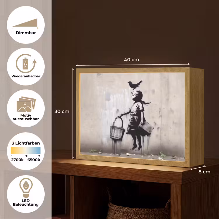 Graffiti - Meisje - Vogel - Street Art - Banksy Style Light Box met batterij (Wandlamp) middel -USP_websiteoverzichtDE