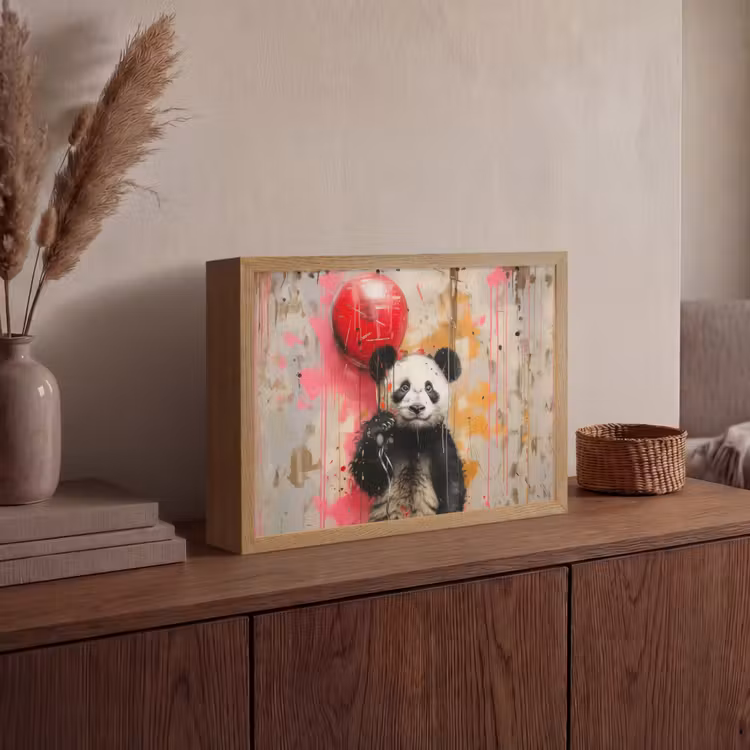 Graffiti - Panda - Ballon - Street art - Dier Light Box met batterij (Wandlamp) middel -sfeer2