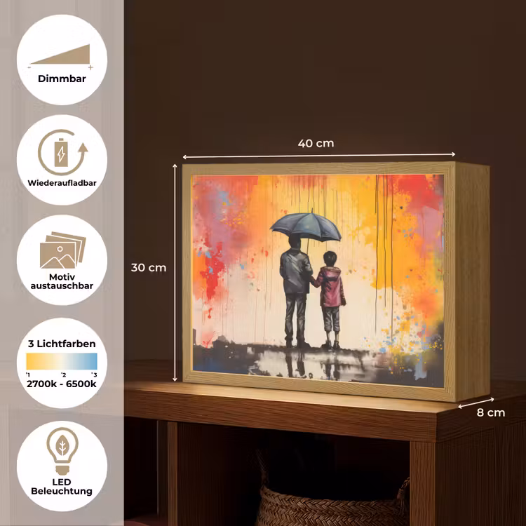 Graffiti - Paraplu - Mensen - Kleuren - Kunst Light Box met batterij (Wandlamp) middel -USP_websiteoverzichtDE