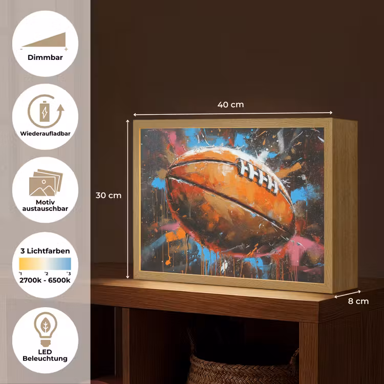 Graffiti - Rugby - Kleurrijk - Rugbybal Light Box met batterij (Wandlamp) middel -USP_websiteoverzichtDE