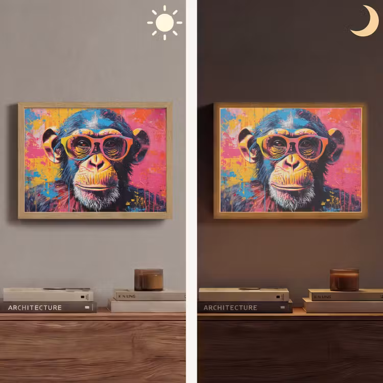 Graffiti - Chimpansee - Aap - Bril - Kleurrijk Light Box met batterij (Wandlamp) middel -sfeer3