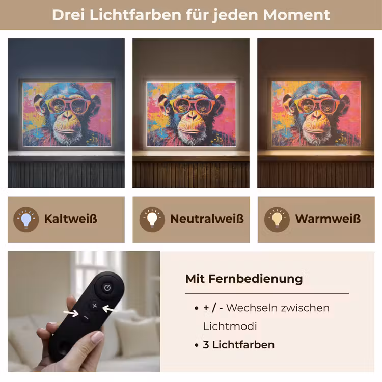 Graffiti - Chimpansee - Aap - Bril - Kleurrijk Light Box met batterij (Wandlamp) middel -USP_lichtkleurDE