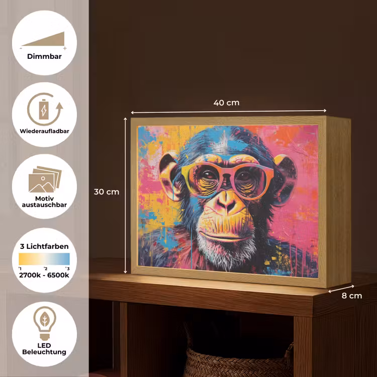 Graffiti - Chimpansee - Aap - Bril - Kleurrijk Light Box met batterij (Wandlamp) middel -USP_websiteoverzichtDE