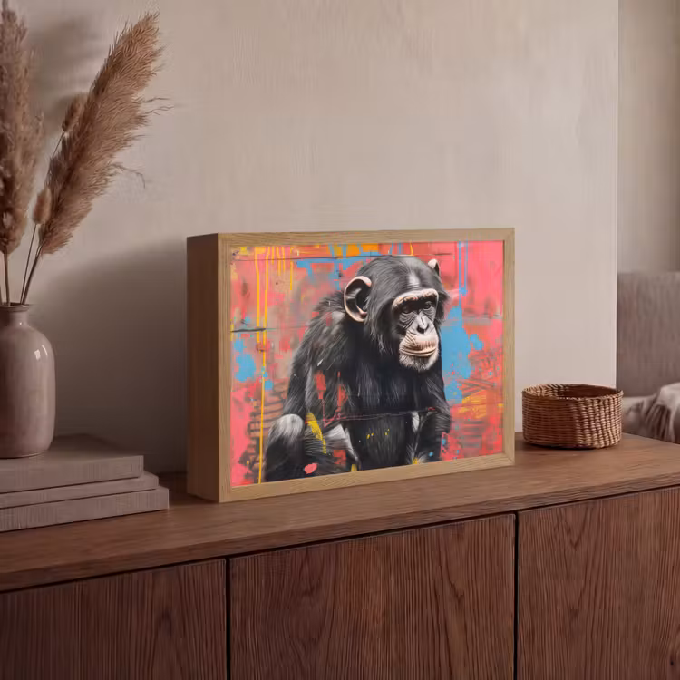 Graffiti - Chimpansee - Aap - Dieren - Street art Light Box met batterij (Wandlamp) middel -sfeer2
