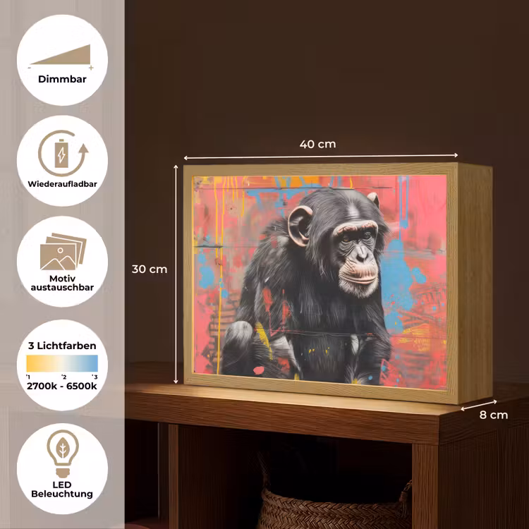 Graffiti - Chimpansee - Aap - Dieren - Street art Light Box met batterij (Wandlamp) middel -USP_websiteoverzichtDE