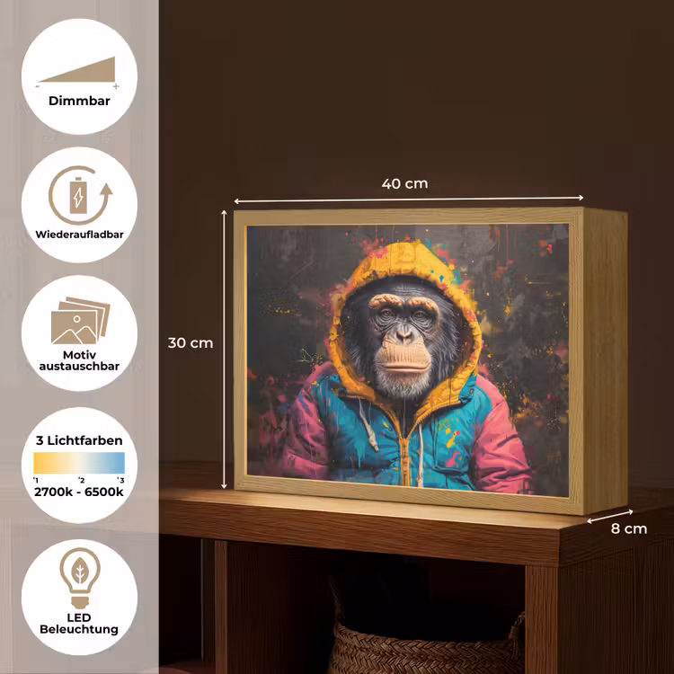 Graffiti - Chimpansee - Jas - Aap - Verf Light Box met batterij (Wandlamp) middel -USP_websiteoverzichtDE