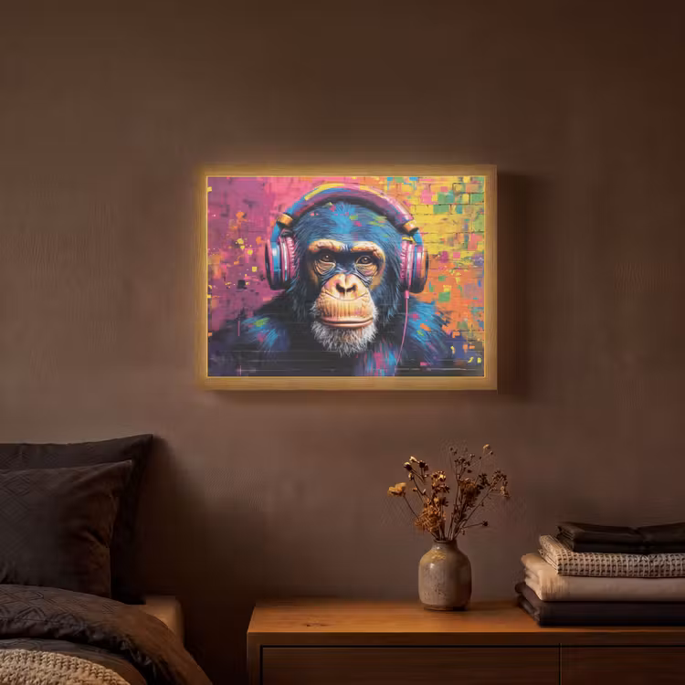 Graffiti - Chimpansee - Street art - Koptelefoon - Aap Light Box met batterij (Wandlamp) middel -sfeer4