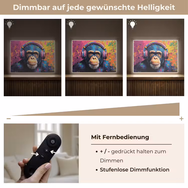 Graffiti - Chimpansee - Street art - Koptelefoon - Aap Light Box met batterij (Wandlamp) middel -USP_dimbaarDE