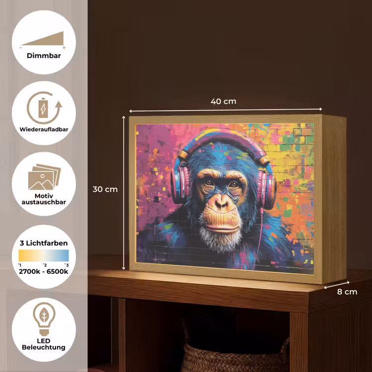 Graffiti - Chimpansee - Street art - Koptelefoon - Aap Light Box met batterij (Wandlamp) middel -USP_websiteoverzichtDE