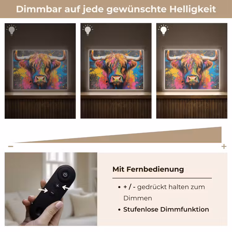 Graffiti - Schotse hooglander - Koe - Kleurrijk Light Box met batterij (Wandlamp) middel -USP_dimbaarDE