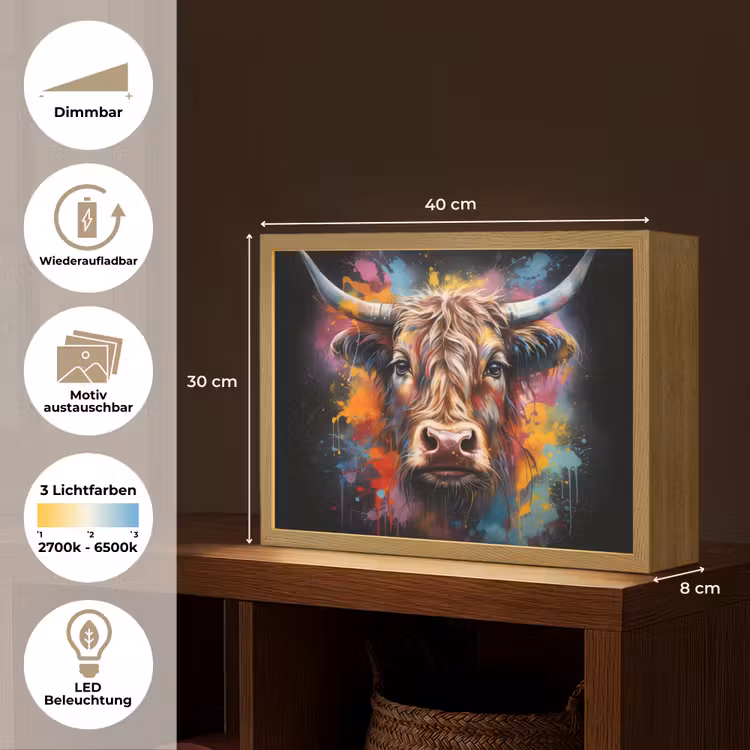 Graffiti - Schotse hooglander - Zwart - Koe Light Box met batterij (Wandlamp) middel -USP_websiteoverzichtDE