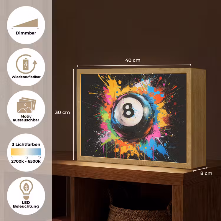 Graffiti - Sport - Pool bal - Biljart Light Box met batterij (Wandlamp) middel -USP_websiteoverzichtDE