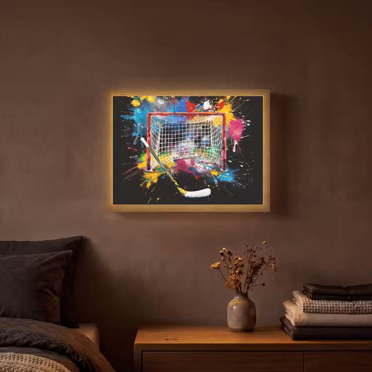 Graffiti - Sport - IJshockey - Hockey goal Light Box met batterij (Wandlamp) middel -sfeer4