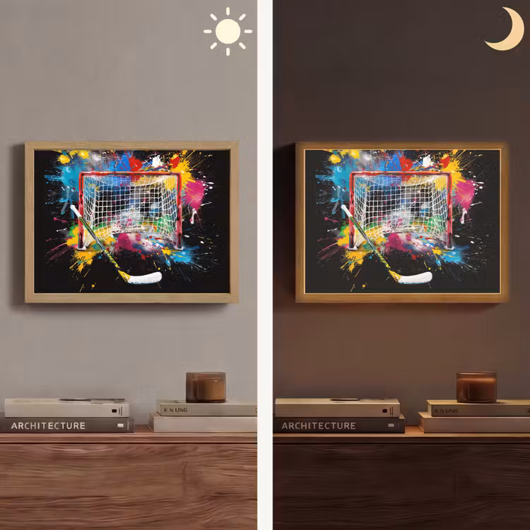 Graffiti - Sport - IJshockey - Hockey goal Light Box met batterij (Wandlamp) middel -sfeer3