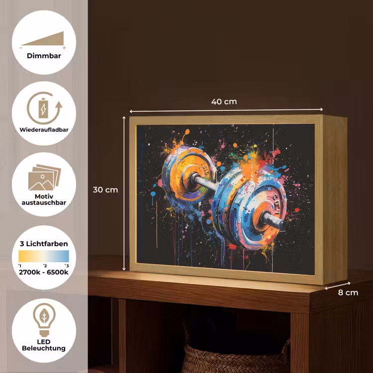 Graffiti - Sport - Fitness - Dumbbell - Gym Light Box met batterij (Wandlamp) middel -USP_websiteoverzichtDE