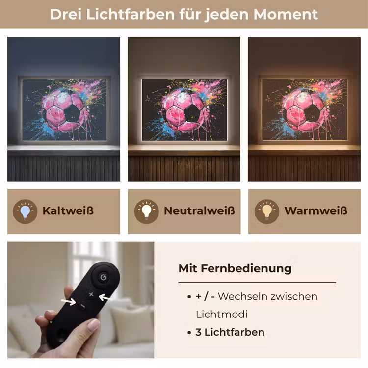 Graffiti - Sport - Voetbal - Bal - Roze Light Box met batterij (Wandlamp) middel -USP_lichtkleurDE