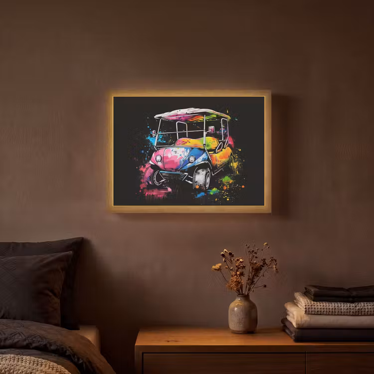 Graffiti - Sport - Golf - Golfkar Light Box met batterij (Wandlamp) middel -sfeer4