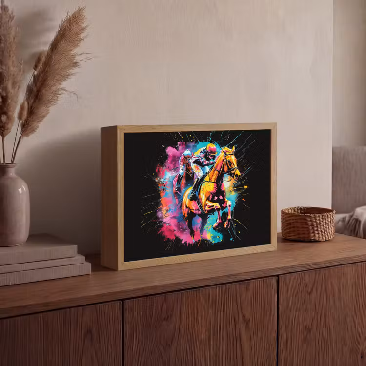 Graffiti - Sport - Paard rensport - Paardrijden Light Box met batterij (Wandlamp) middel -sfeer2